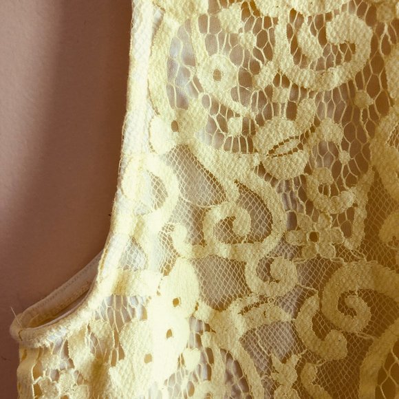 H&M Conscious Yellow Lace Tank Top M | Floral Sheer Overlay - Picture 7 of 11